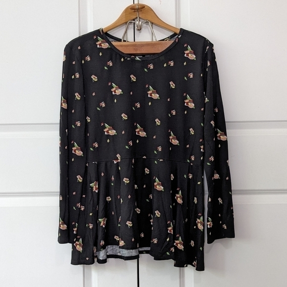 Matilda Jane Shirt Women's XXL Black Floral Pep In Your Step Peplum Top - Picture 1 of 6
